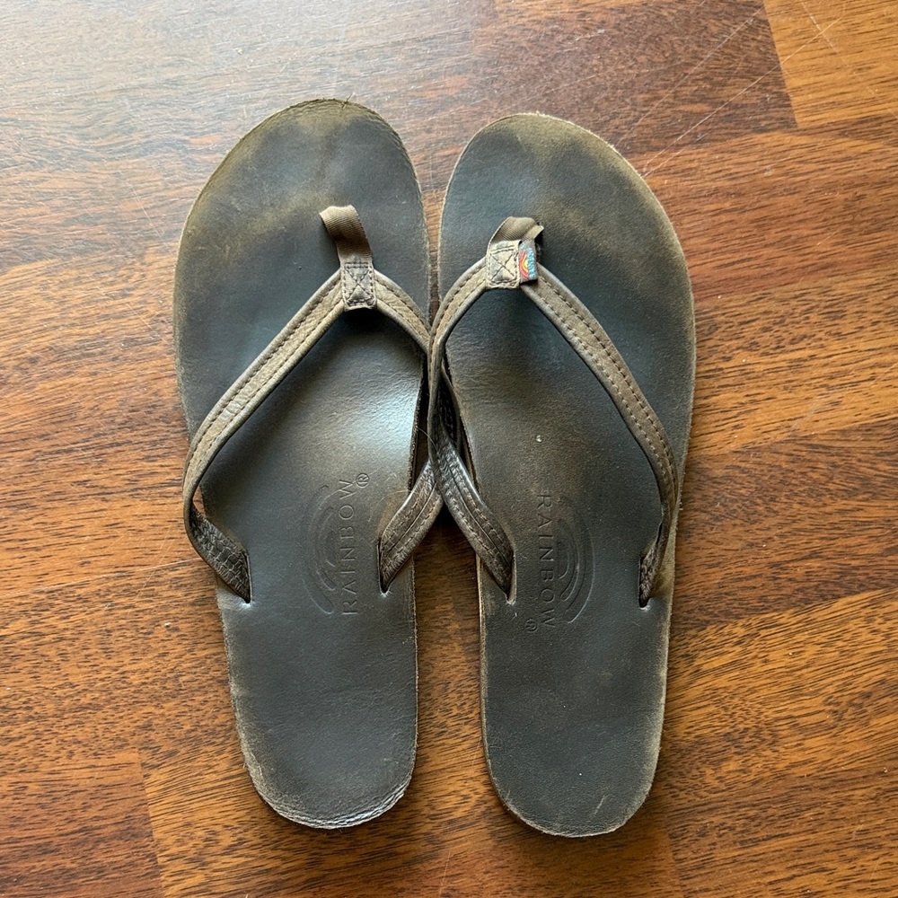 Rainbow Brown Leather Women's Flip Flop Sandals